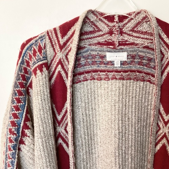 Lucky Brand Boho Southwest Geo Print Open Cardigan - Tan/Red/Blue - L - Picture 2 of 9